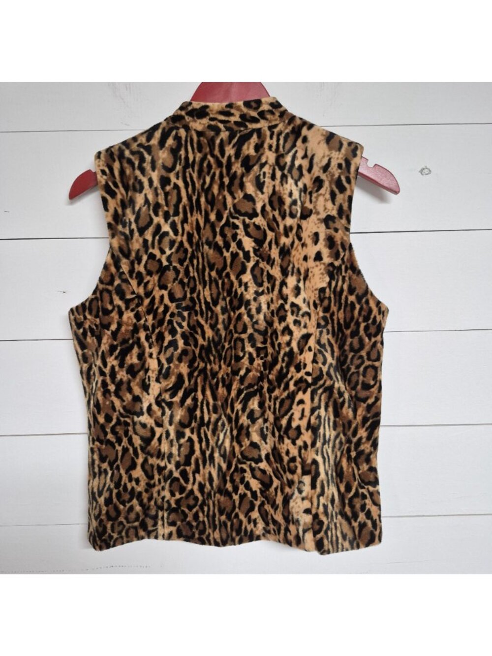 Leopard Print Faux Fur Zip-Up Vest Sleeveless S By Jordan Polyester Womens - Picture 4 of 6